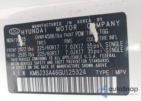 2016 Hyundai Tucson Se z USA, uszkodzony, nr VIN KM8J33A46GU125324